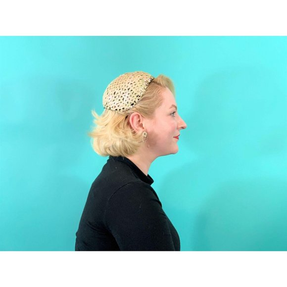Vintage 1950s Sequin Cap Black White Sequins Hat main image 9